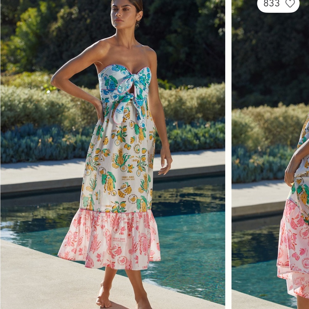 FARM Rio Blue and Green Midi Dress with Floral Design